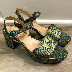 Prada printed sandals teal and gold